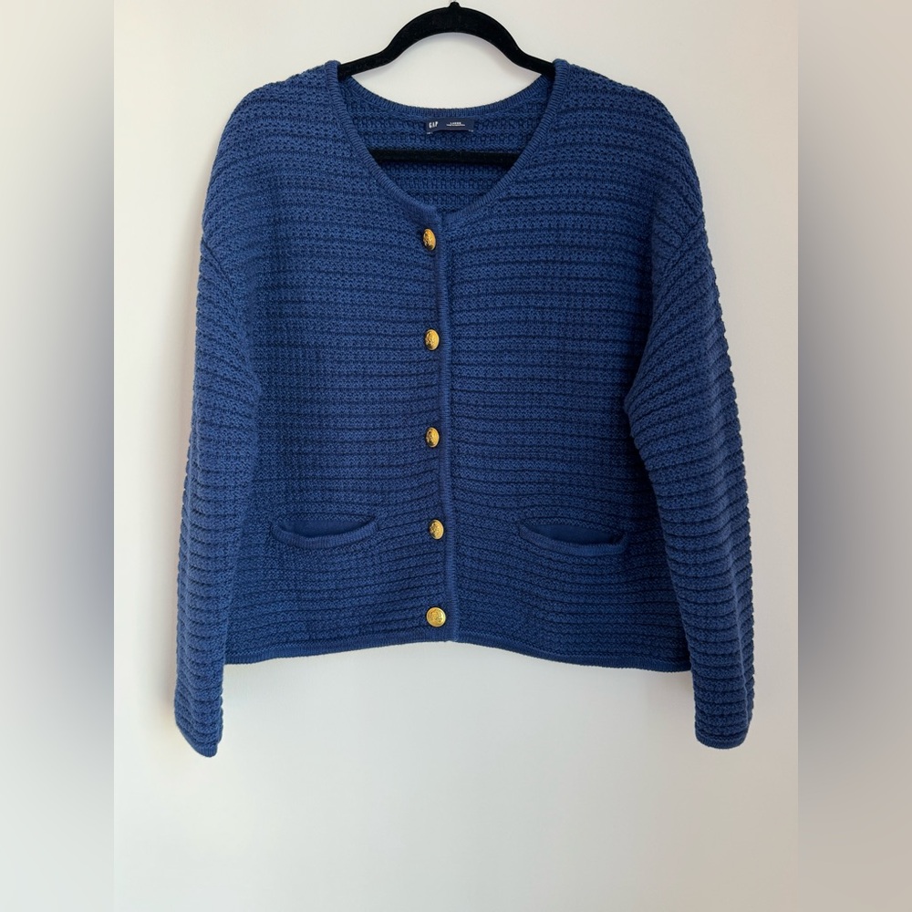 Gap textured sweater jacket/cardigan in navy blue size Large excellent condition